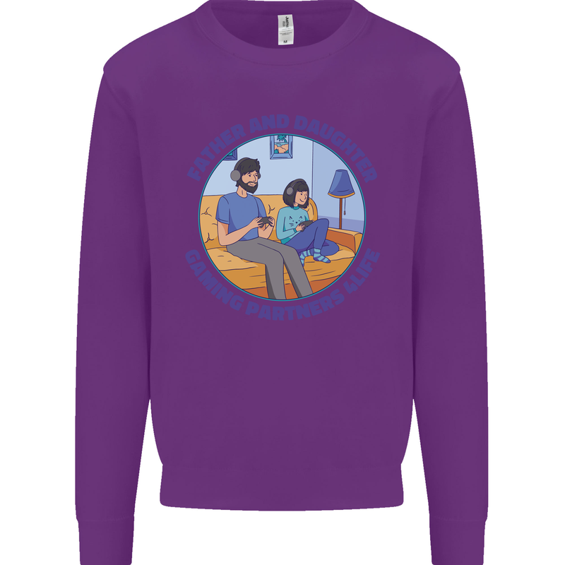Father & Daughter Gaming Gamer Day Funny Kids Sweatshirt Jumper Purple