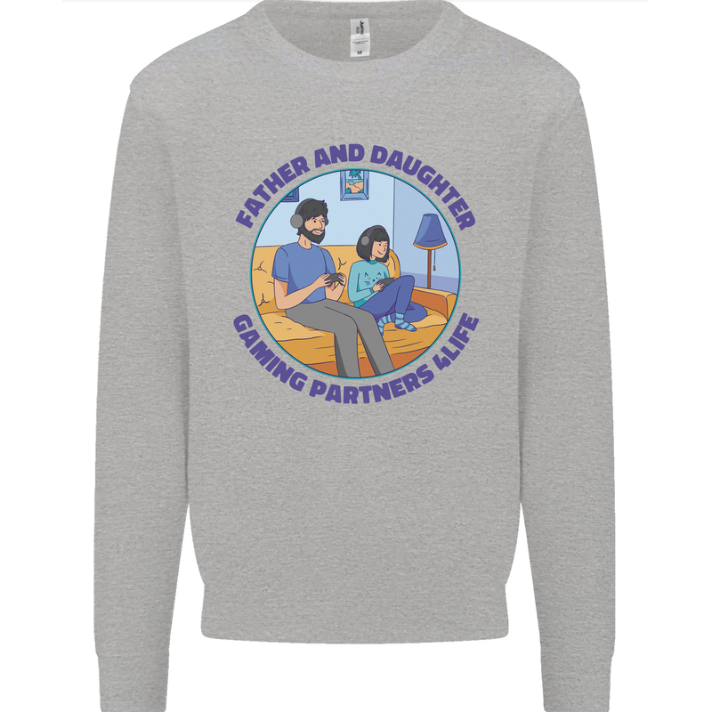 Father & Daughter Gaming Gamer Day Funny Kids Sweatshirt Jumper Sports Grey