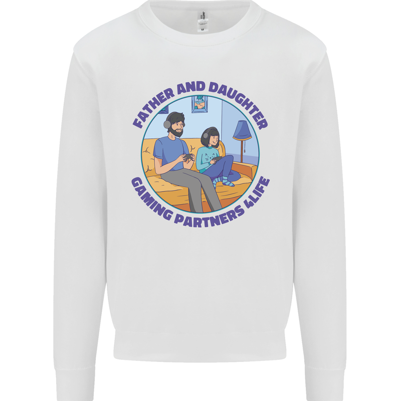 Father & Daughter Gaming Gamer Day Funny Kids Sweatshirt Jumper White
