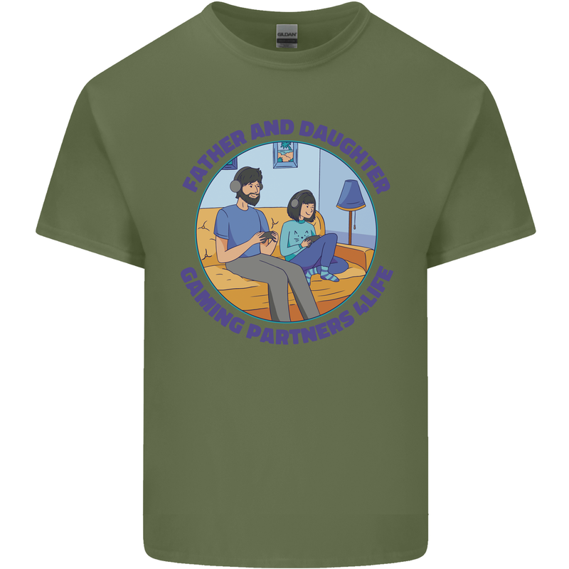 Father & Daughter Gaming Gamer Day Funny Mens Cotton T-Shirt Tee Top Military Green