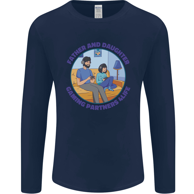 Father & Daughter Gaming Gamer Day Funny Mens Long Sleeve T-Shirt Navy Blue