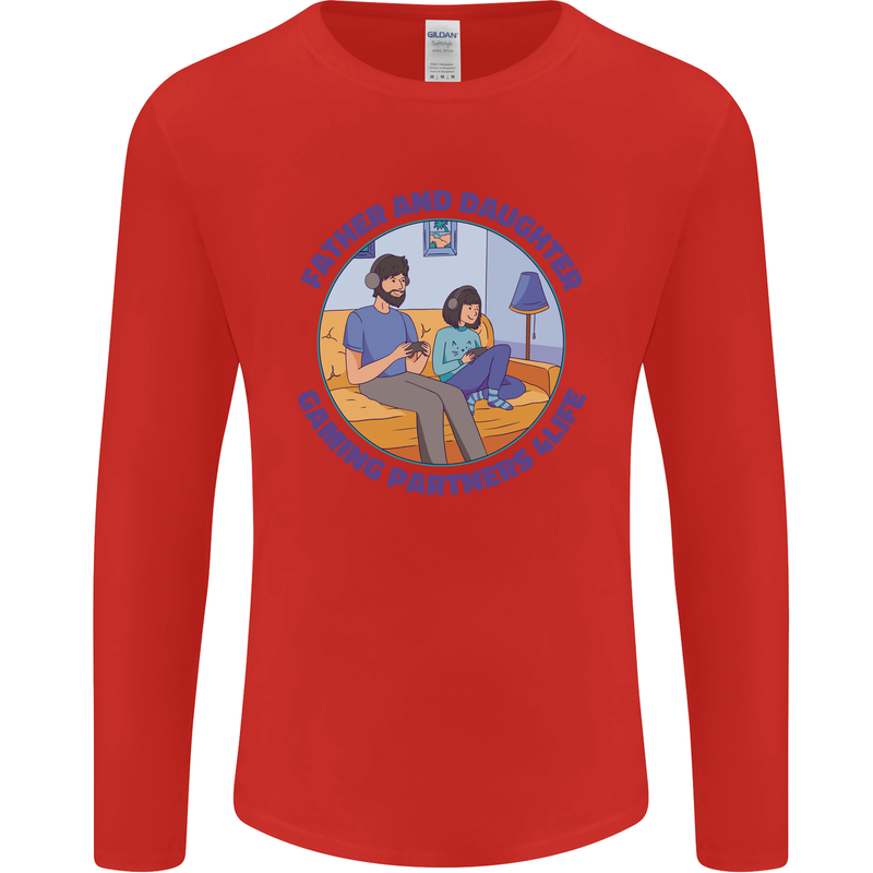 Father & Daughter Gaming Gamer Day Funny Mens Long Sleeve T-Shirt Red