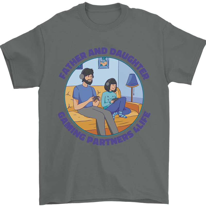 Father & Daughter Gaming Gamer Day Funny Mens T-Shirt 100% Cotton Charcoal