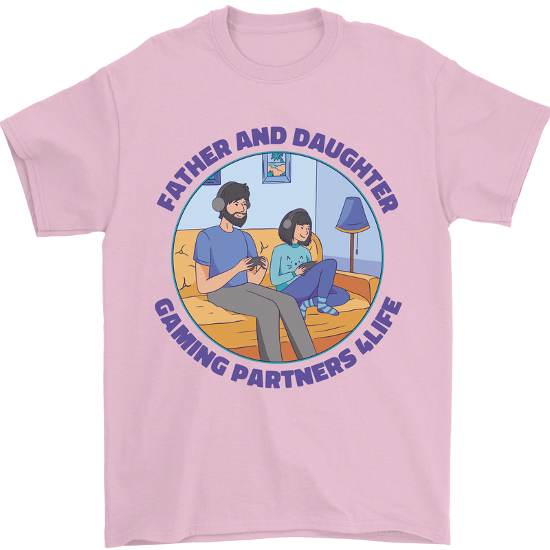 Father & Daughter Gaming Gamer Day Funny Mens T-Shirt 100% Cotton Light Pink