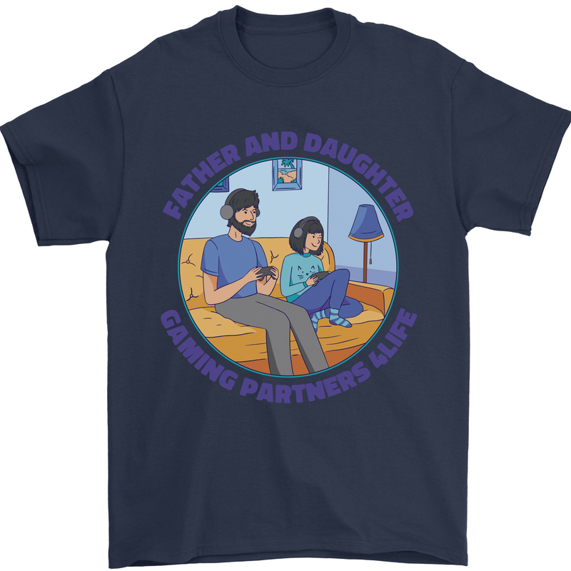 Father & Daughter Gaming Gamer Day Funny Mens T-Shirt 100% Cotton Navy Blue