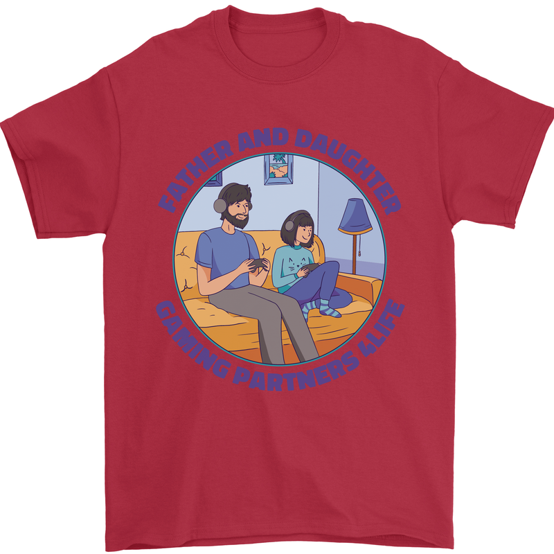 Father & Daughter Gaming Gamer Day Funny Mens T-Shirt 100% Cotton Red