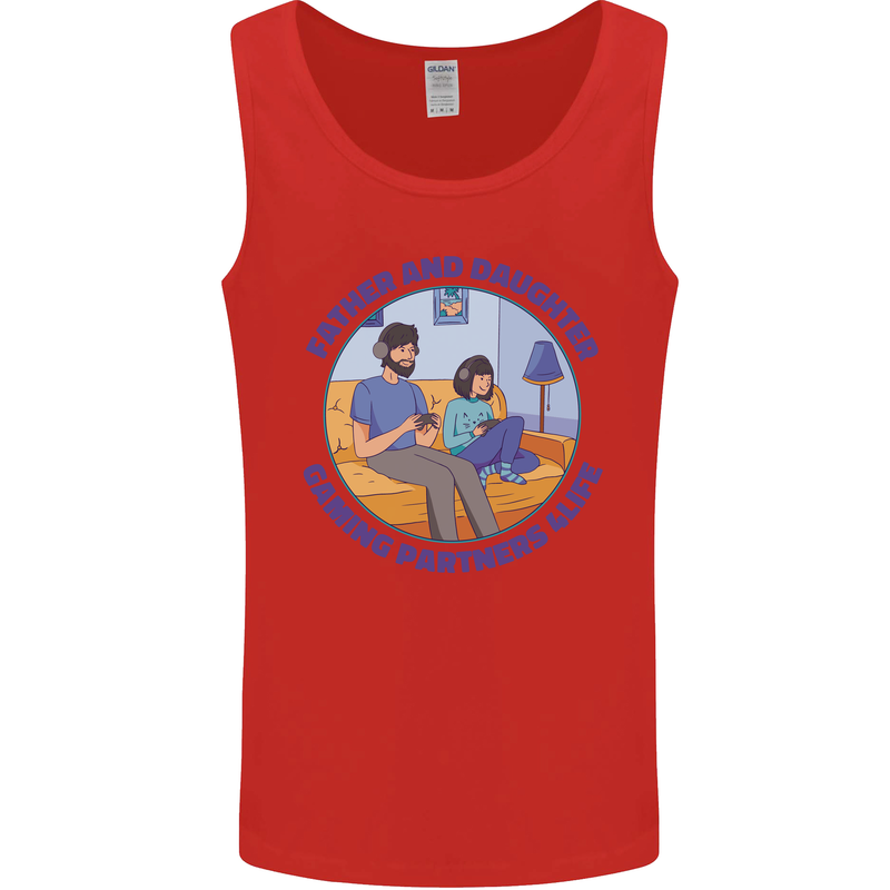 Father & Daughter Gaming Gamer Day Funny Mens Vest Tank Top Red