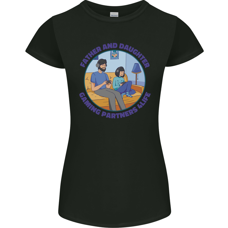 Father & Daughter Gaming Gamer Day Funny Womens Petite Cut T-Shirt Black