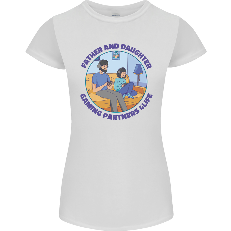 Father & Daughter Gaming Gamer Day Funny Womens Petite Cut T-Shirt White