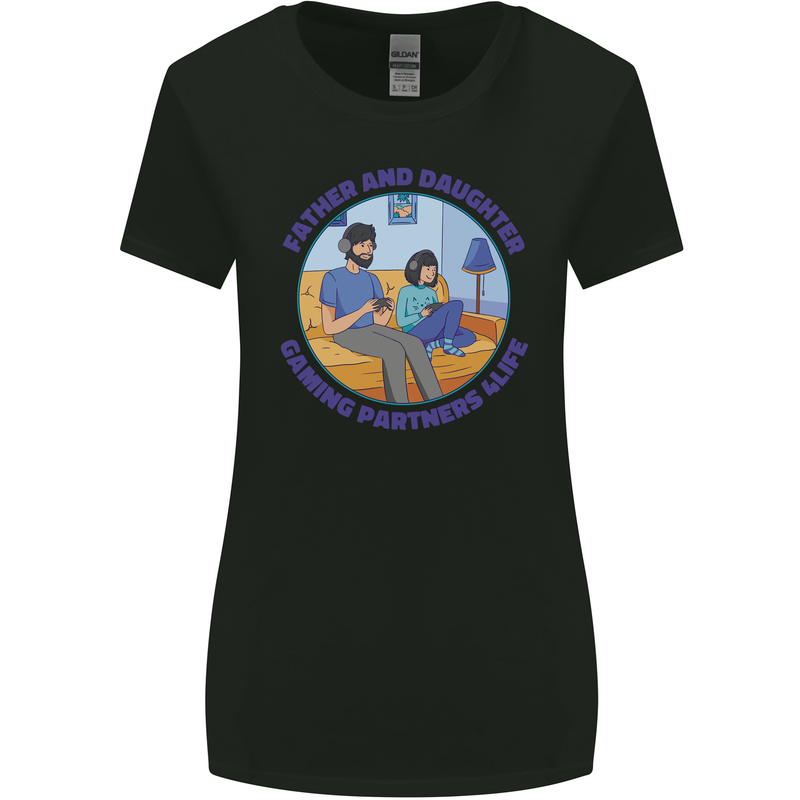 Father & Daughter Gaming Gamer Day Funny Womens Wider Cut T-Shirt Black