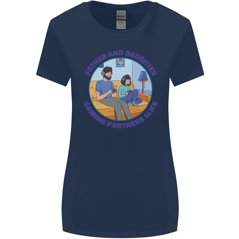 Father & Daughter Gaming Gamer Day Funny Womens Wider Cut T-Shirt Navy Blue