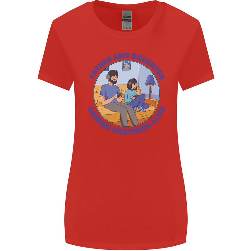 Father & Daughter Gaming Gamer Day Funny Womens Wider Cut T-Shirt Red