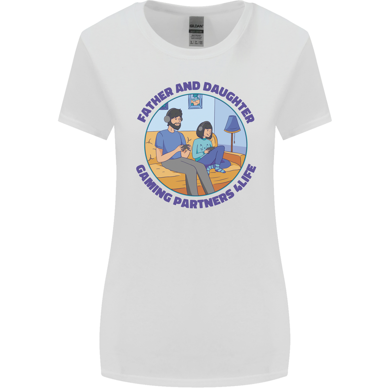 Father & Daughter Gaming Gamer Day Funny Womens Wider Cut T-Shirt White