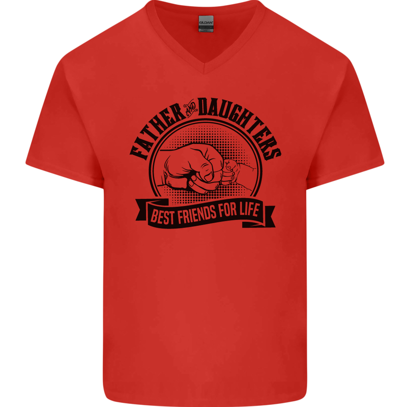 Father & Daughters Best Friends Fathers Day Mens V-Neck Cotton T-Shirt Red