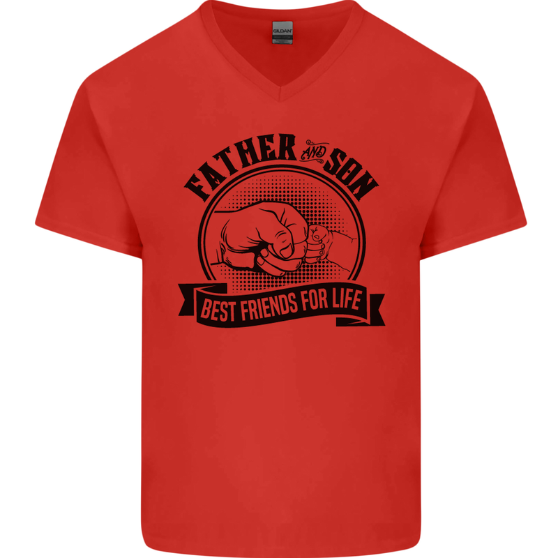 Father & Son Best Friends Father's Day Mens V-Neck Cotton T-Shirt Red