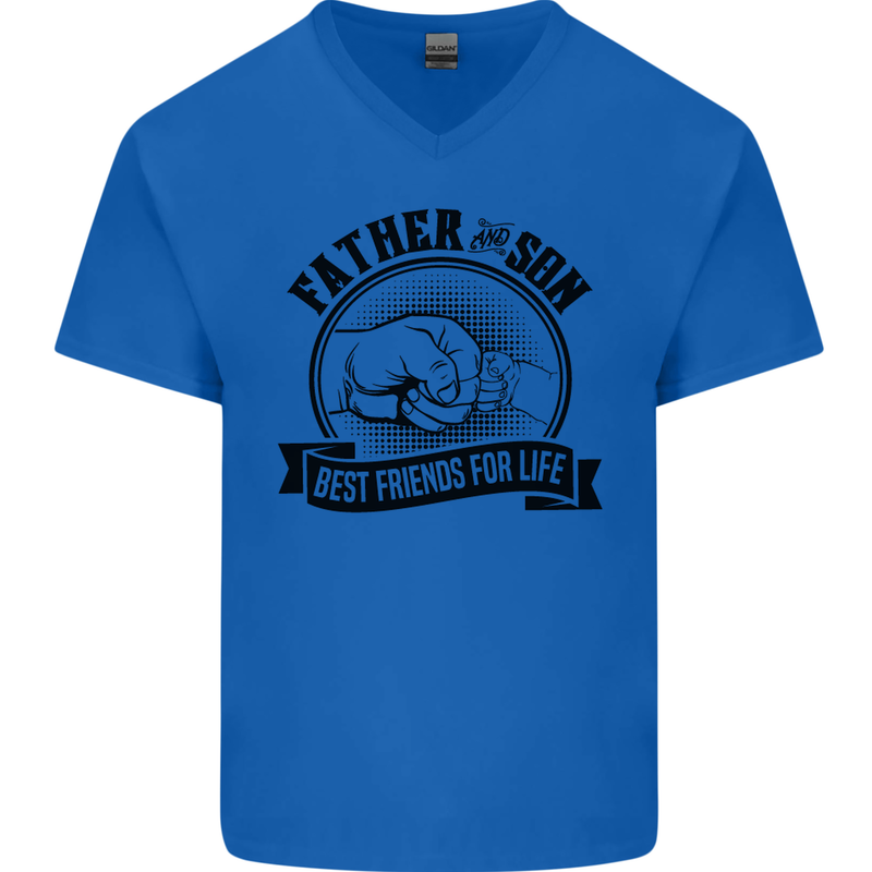 Father & Son Best Friends Father's Day Mens V-Neck Cotton T-Shirt Royal Blue