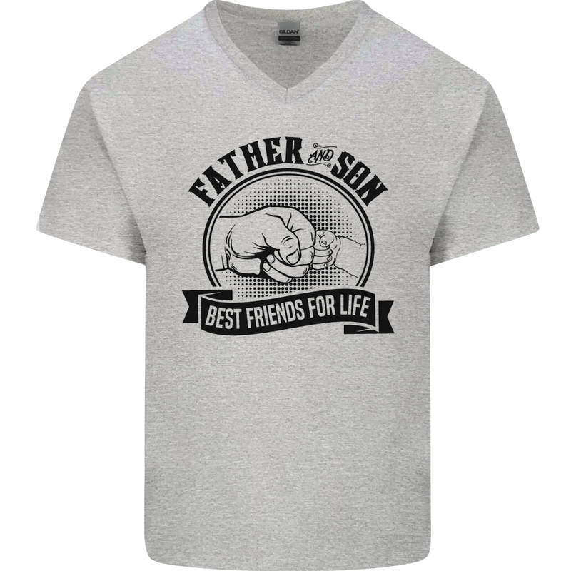 Father & Son Best Friends Father's Day Mens V-Neck Cotton T-Shirt Sports Grey