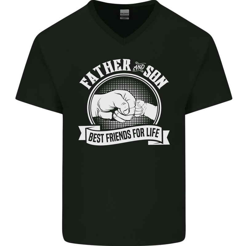 Father & Son Best Friends for Life Mens V-Neck Cotton T-Shirt Black