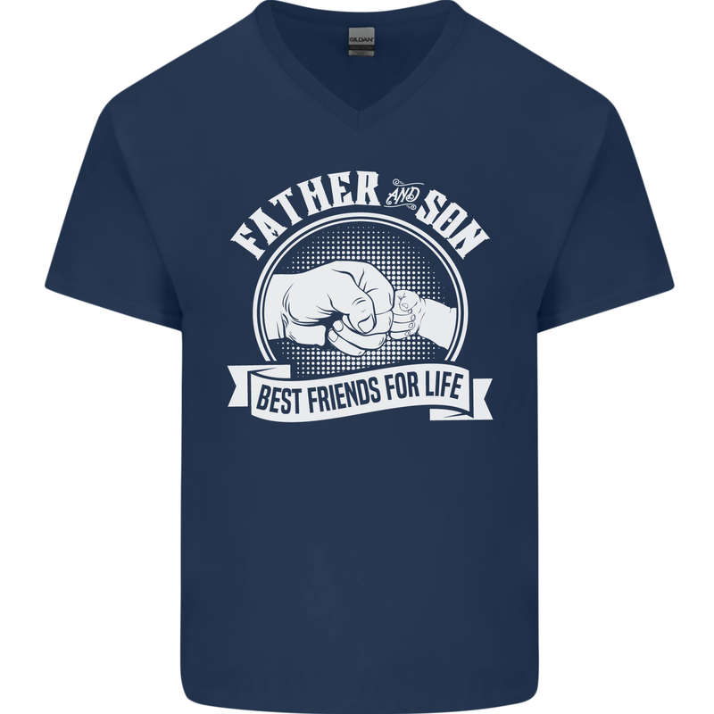 Father & Son Best Friends for Life Mens V-Neck Cotton T-Shirt Navy Blue