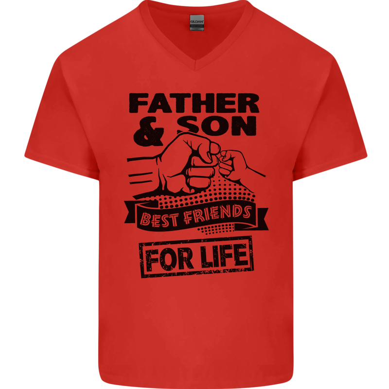 Father & Son Best Friends for Life Mens V-Neck Cotton T-Shirt Red