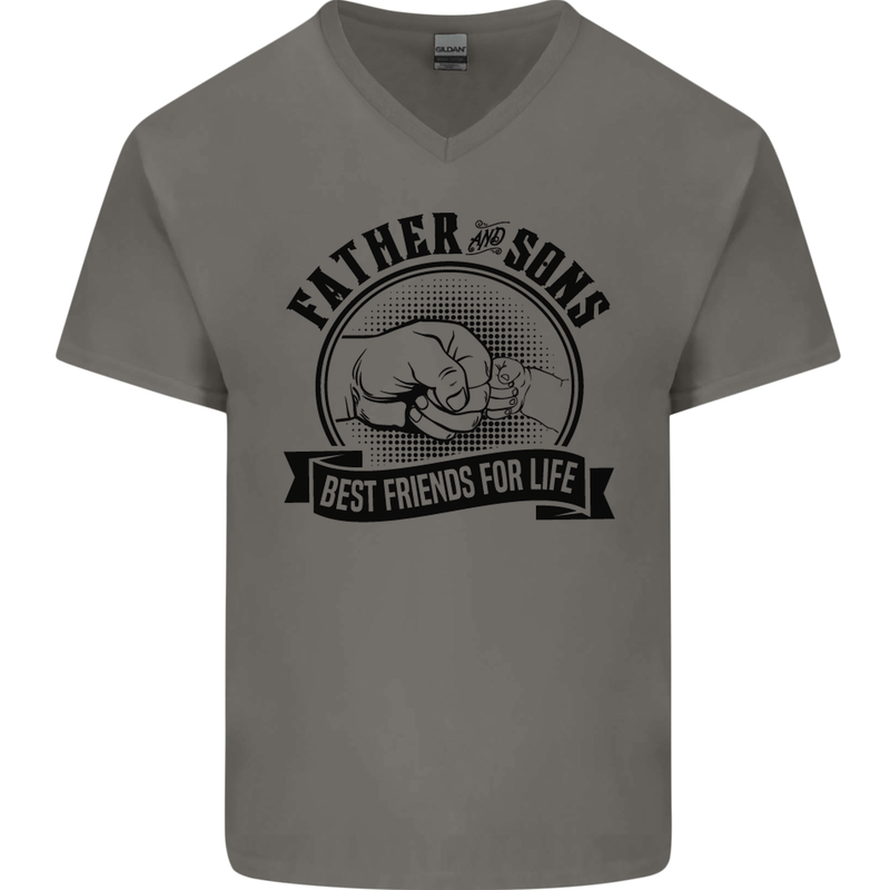 Father & Sons Best Friends Father's Day Mens V-Neck Cotton T-Shirt Charcoal