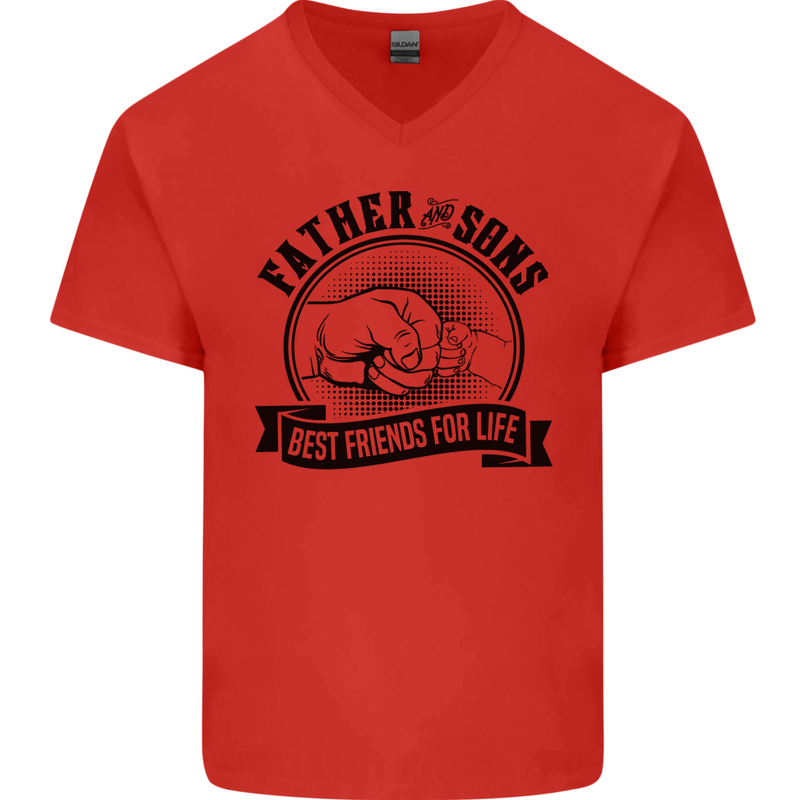 Father & Sons Best Friends Father's Day Mens V-Neck Cotton T-Shirt Red