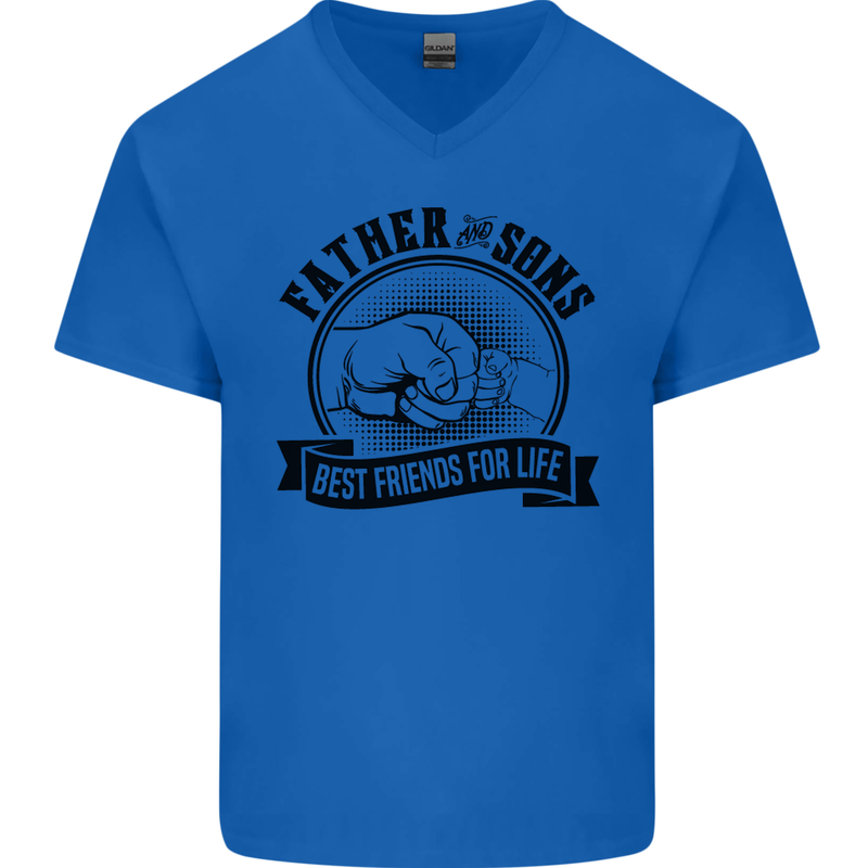 Father & Sons Best Friends Father's Day Mens V-Neck Cotton T-Shirt Royal Blue