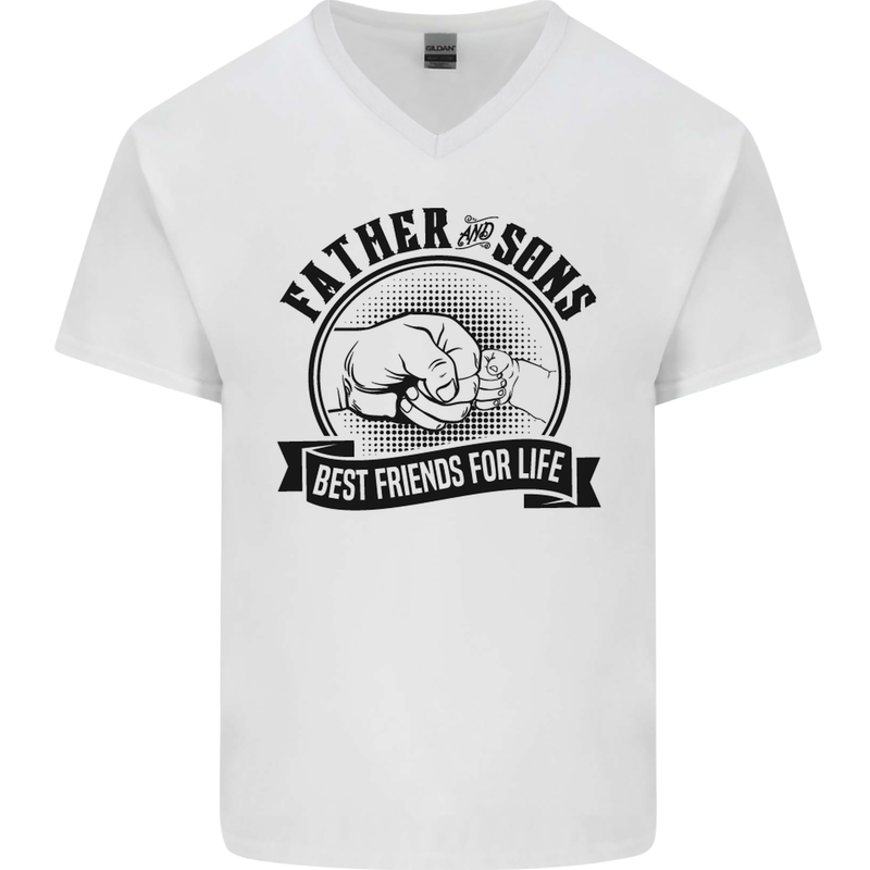 Father & Sons Best Friends Father's Day Mens V-Neck Cotton T-Shirt White
