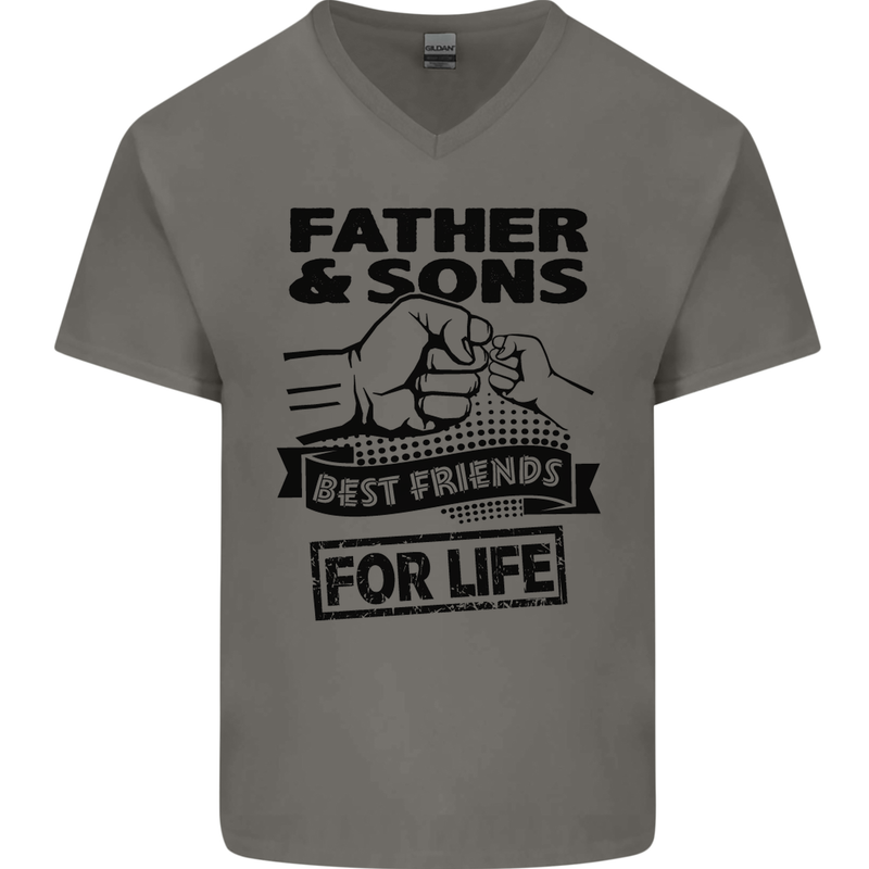 Father & Sons Best Friends for Life Mens V-Neck Cotton T-Shirt Charcoal