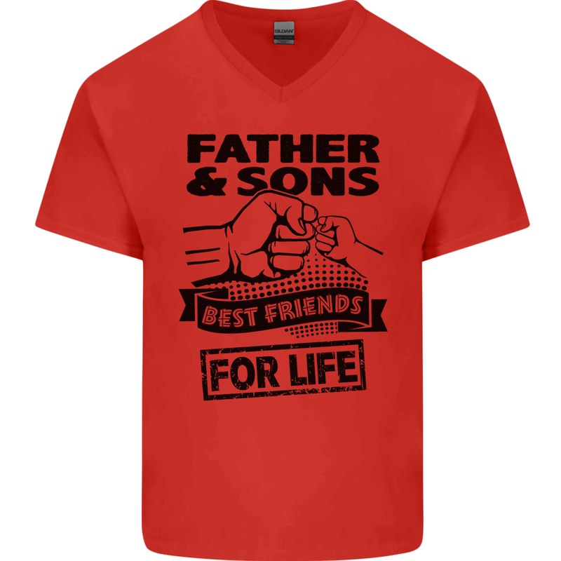Father & Sons Best Friends for Life Mens V-Neck Cotton T-Shirt Red