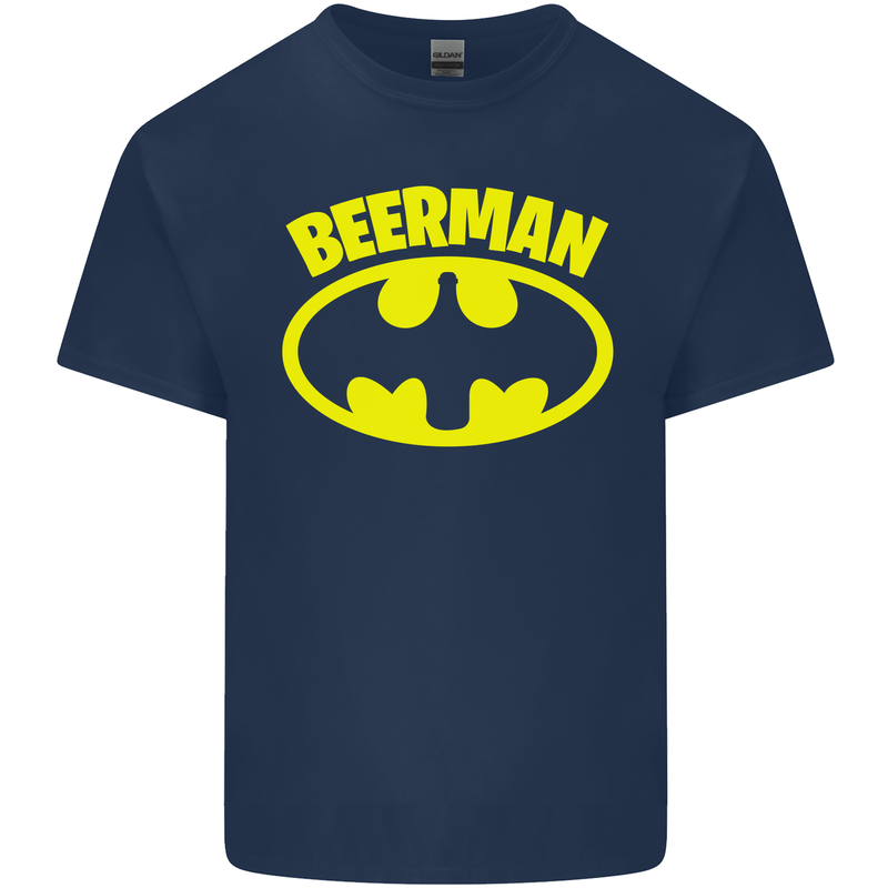 Father's Day Beer Man Funny Alcohol Mens Cotton T-Shirt Tee Top Navy Blue