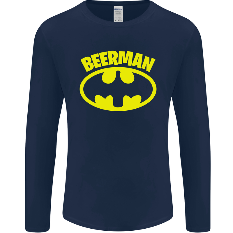 Father's Day Beer Man Funny Alcohol Mens Long Sleeve T-Shirt Navy Blue