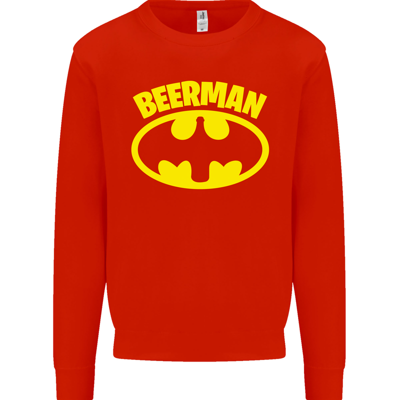 Father's Day Beer Man Funny Alcohol Mens Sweatshirt Jumper Bright Red