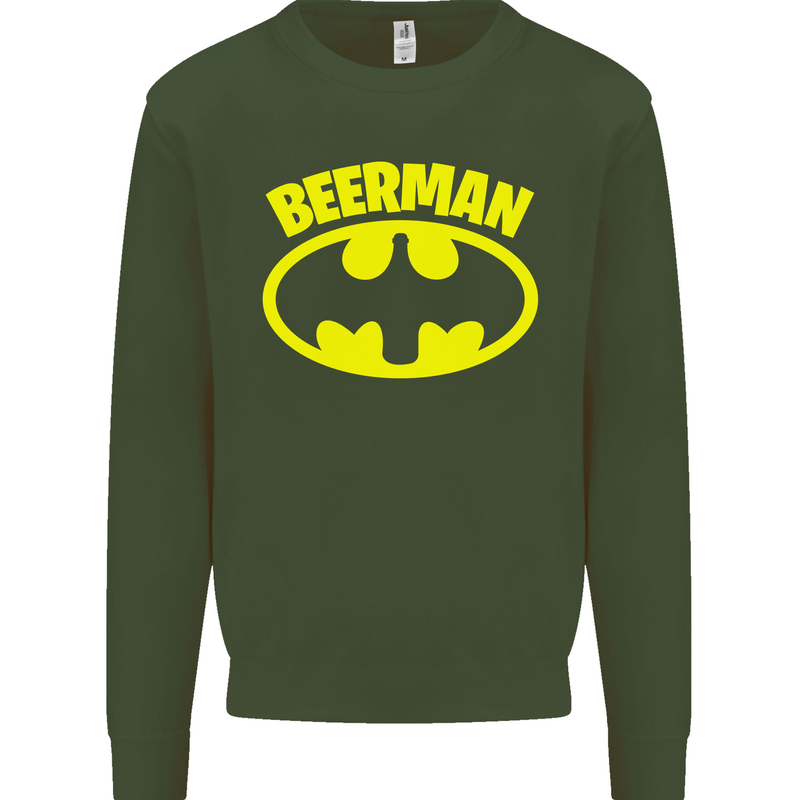 Father's Day Beer Man Funny Alcohol Mens Sweatshirt Jumper Forest Green