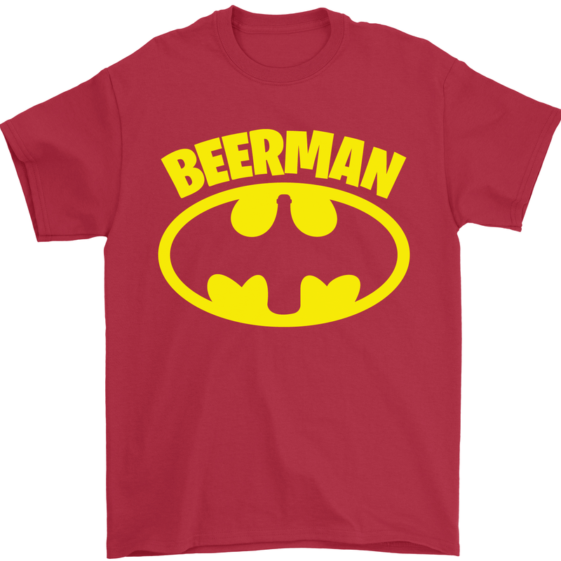 Father's Day Beer Man Funny Alcohol Mens T-Shirt Cotton Gildan Red