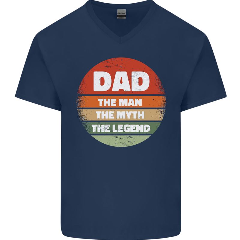Father's Day Dad  the Man Myth Legend Funny Mens V-Neck Cotton T-Shirt Navy Blue