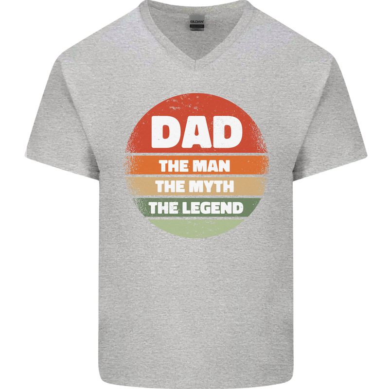 Father's Day Dad  the Man Myth Legend Funny Mens V-Neck Cotton T-Shirt Sports Grey