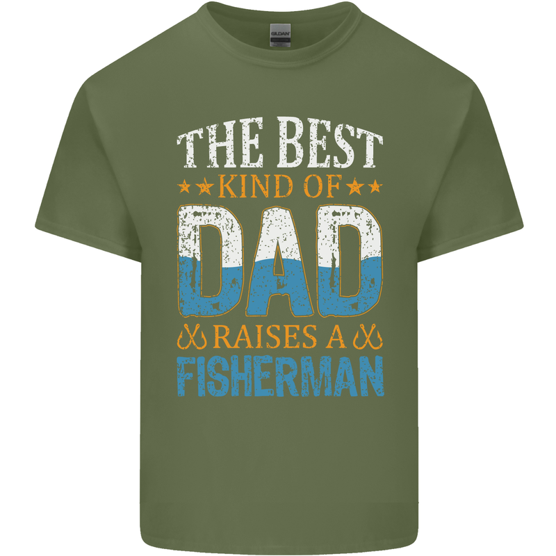 Father's Day Fishing Dad & Son Fisherman Mens Cotton T-Shirt Tee Top Military Green