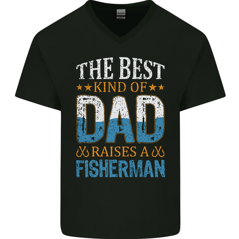 Father's Day Fishing Dad & Son Fisherman Mens V-Neck Cotton T-Shirt Black