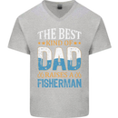 Father's Day Fishing Dad & Son Fisherman Mens V-Neck Cotton T-Shirt Sports Grey