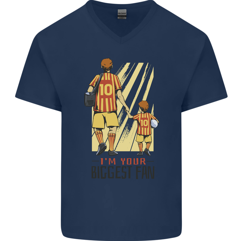 Father's Day Football Dad & Son Daddy Mens V-Neck Cotton T-Shirt Navy Blue