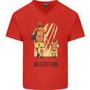 Father's Day Football Dad & Son Daddy Mens V-Neck Cotton T-Shirt Red