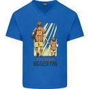 Father's Day Football Dad & Son Daddy Mens V-Neck Cotton T-Shirt Royal Blue