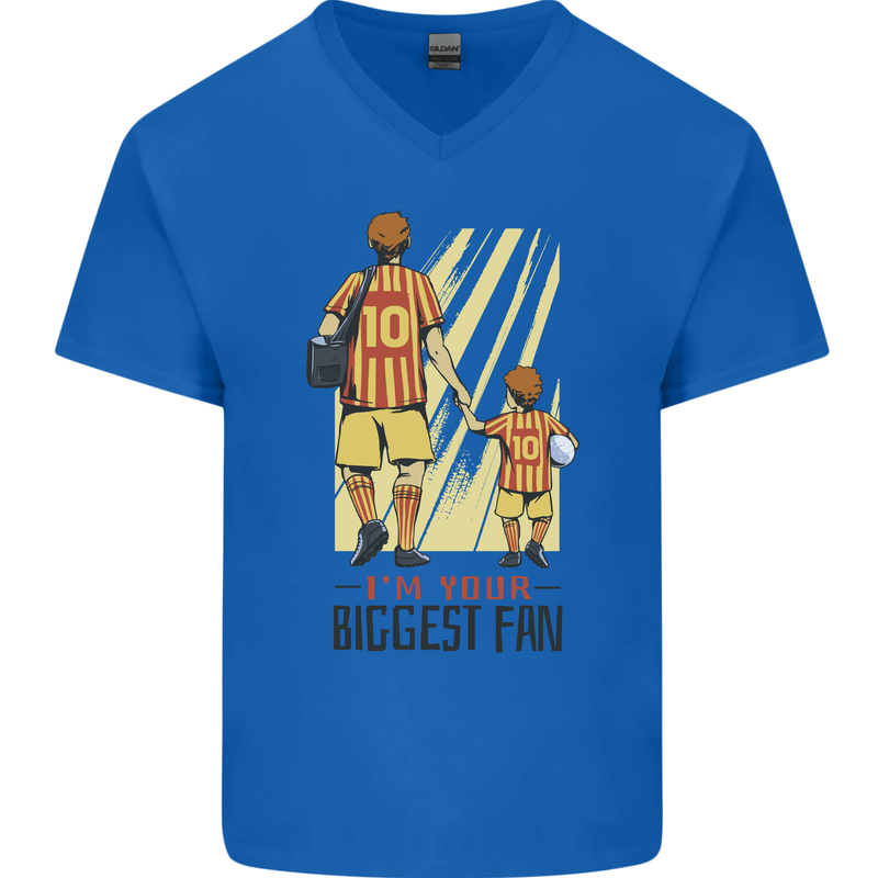 Father's Day Football Dad & Son Daddy Mens V-Neck Cotton T-Shirt Royal Blue