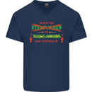 Father's Day I'm the Step That Stepped Up Mens V-Neck Cotton T-Shirt Navy Blue
