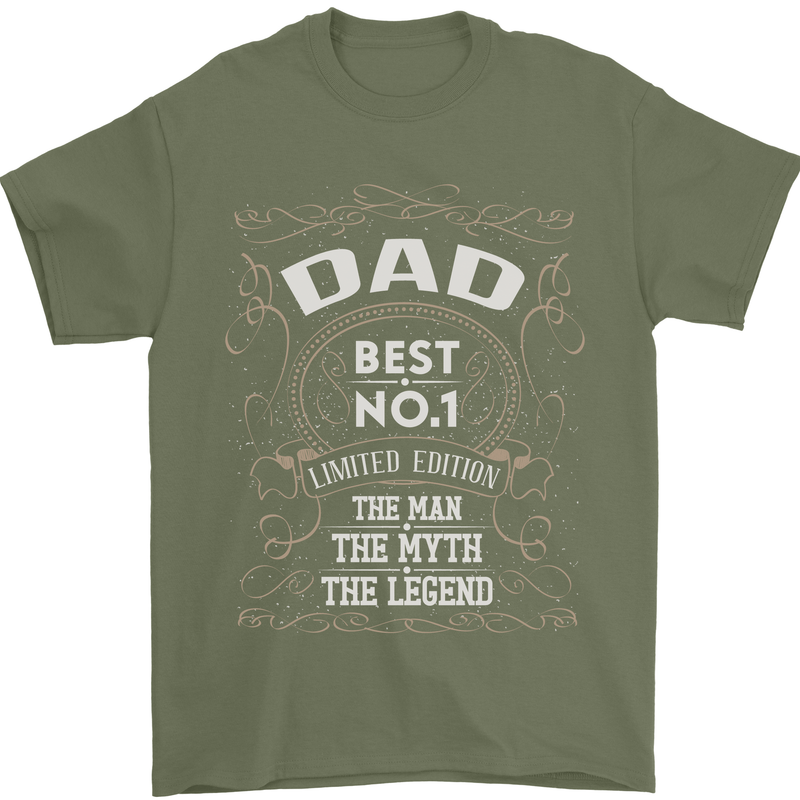 Father's Day No 1 Dad Man Myth Legend Funny Mens T-Shirt Cotton Gildan Military Green
