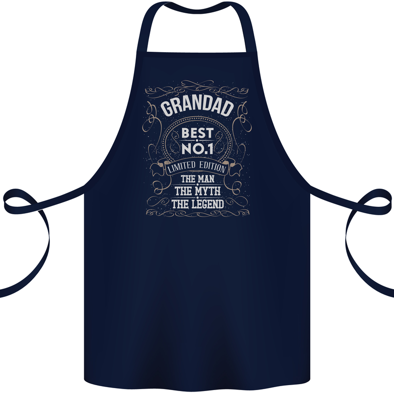 Father's Day No 1 Grandad Man Myth Legend Cotton Apron 100% Organic Navy Blue