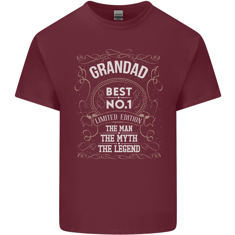 Father's Day No 1 Grandad Man Myth Legend Mens Cotton T-Shirt Tee Top Maroon