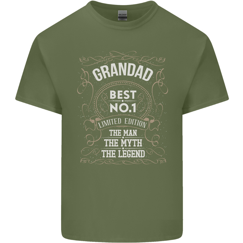 Father's Day No 1 Grandad Man Myth Legend Mens Cotton T-Shirt Tee Top Military Green