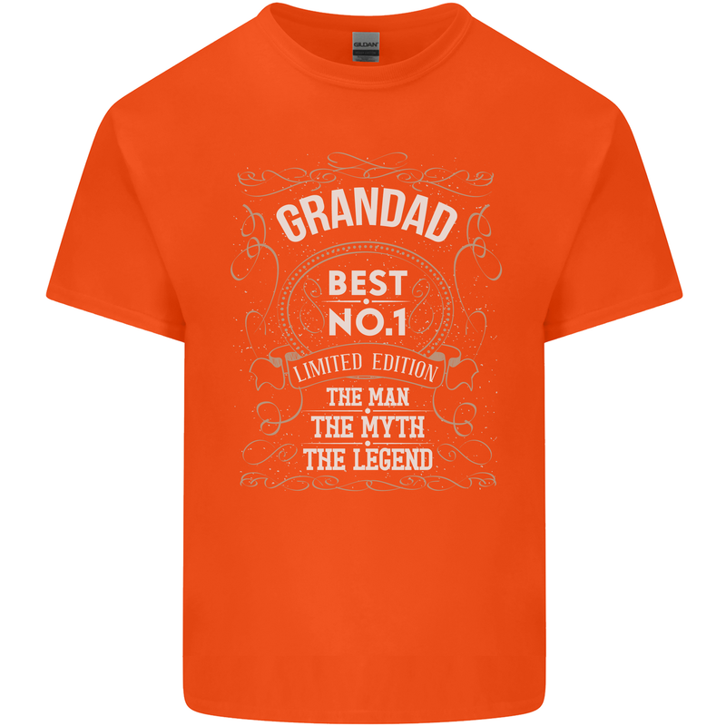 Father's Day No 1 Grandad Man Myth Legend Mens Cotton T-Shirt Tee Top Orange